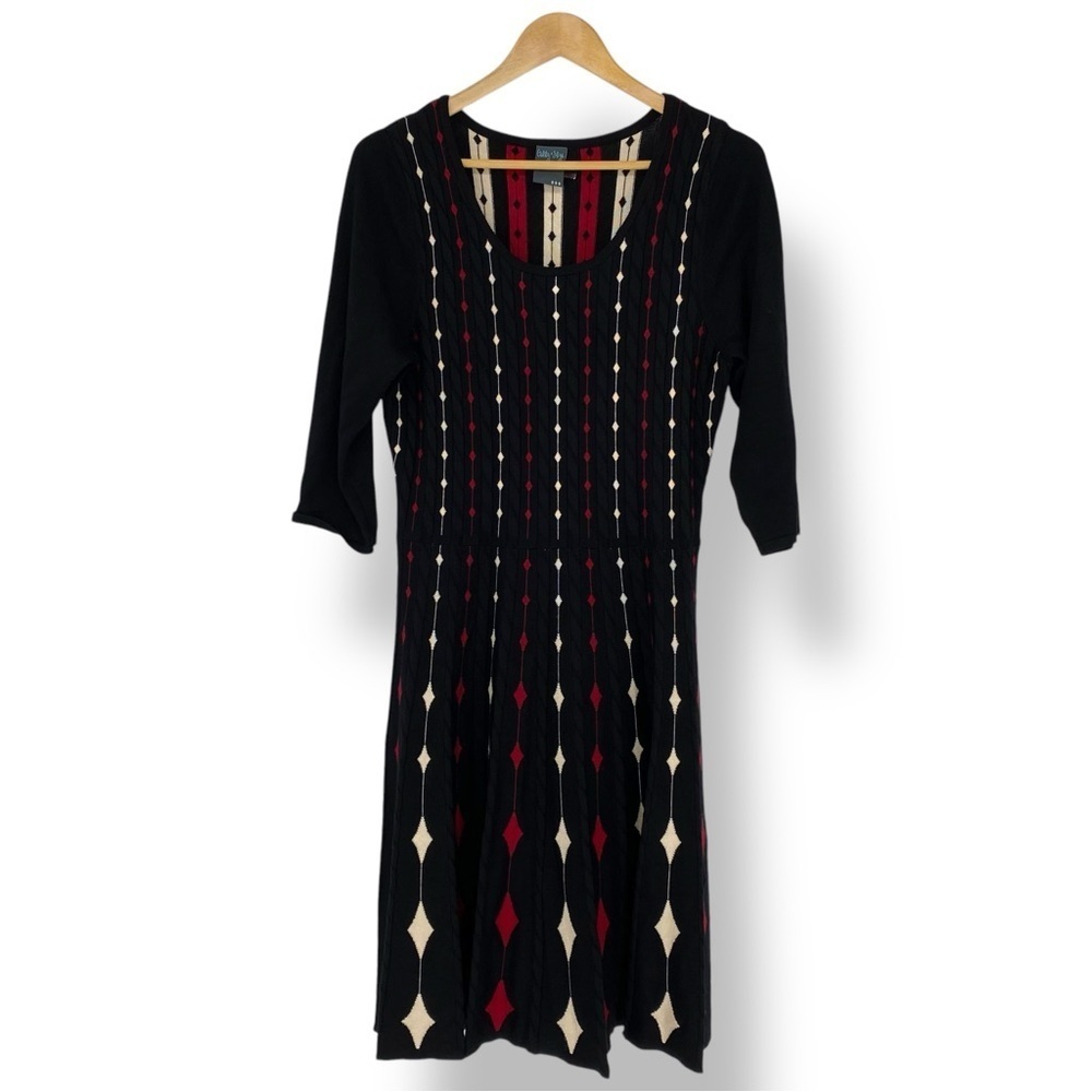 Gabby Skye Black Diamond Pattern Sweater Dress Women's size XL